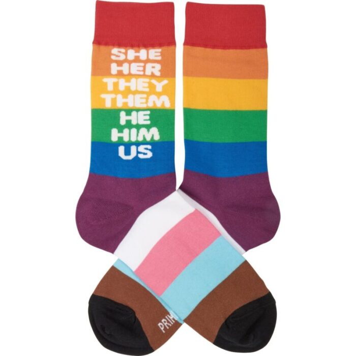 She Her They Them He Him Us Pronoun Socks Pride LGBTQ Rainbow Pattern Socks 2