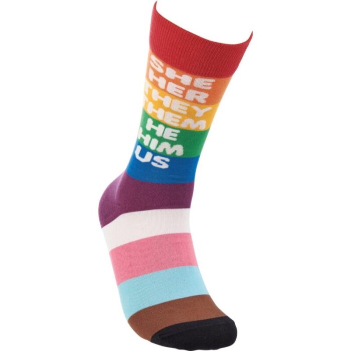 She Her They Them He Him Us Pronoun Socks Pride LGBTQ Rainbow Pattern Socks 5