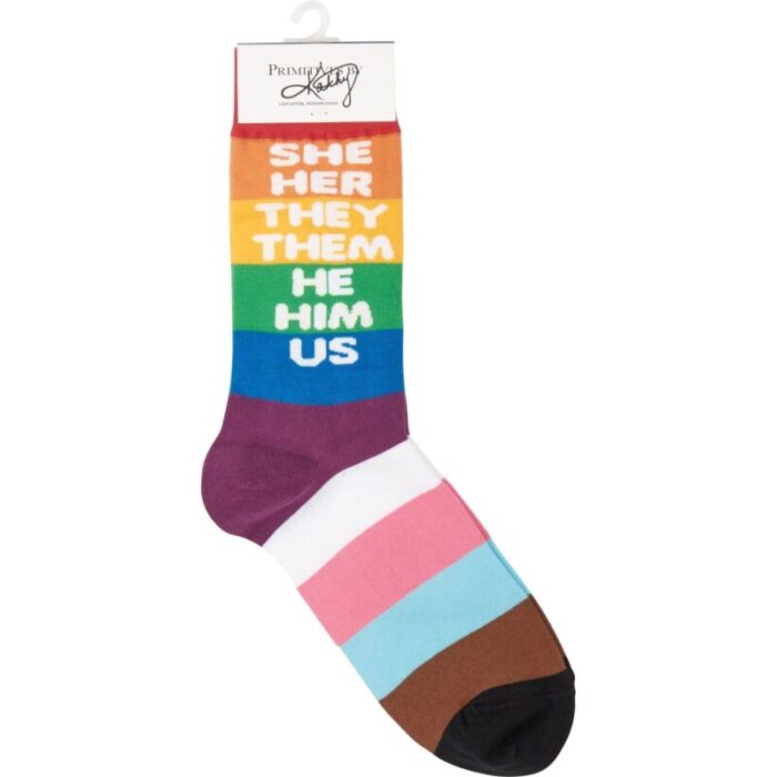 She Her They Them He Him Us Pronoun Socks Pride LGBTQ Rainbow Pattern Socks 6