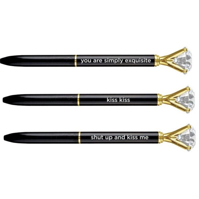 Shut Up And Kiss Me Black Gem Pen Set of 6 Giftable Quote Pens 2