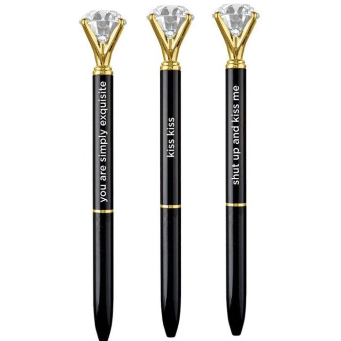 Shut Up And Kiss Me Black Gem Pen Set of 6 Giftable Quote Pens