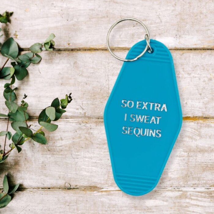 So Extra I Sweat Sequins Motel Style Keychain in Aqua