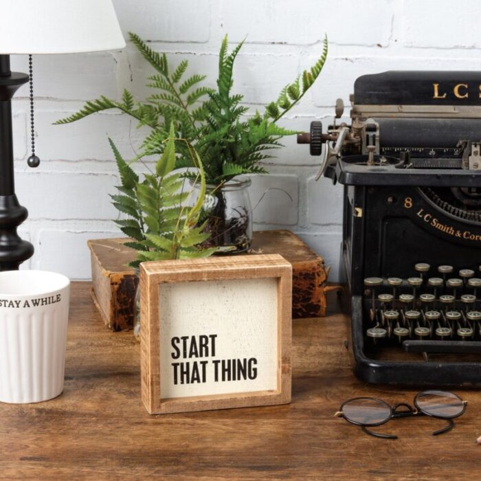 Start That Thing Wooden Inset Box Sign Rustic Farmhouse d68e0601 94ce 4cee 898a bcc01370a13a