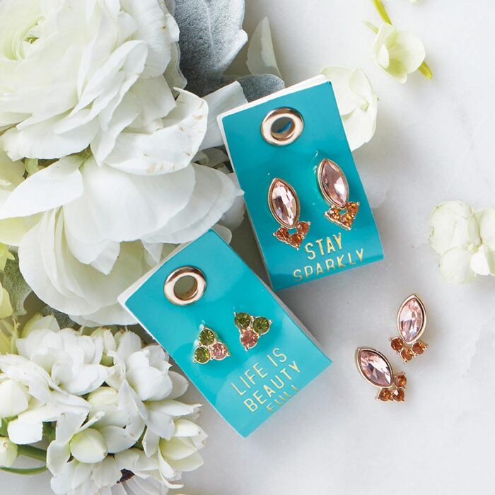 Stay Sparkly Gemstone Leather Tag Earrings 2