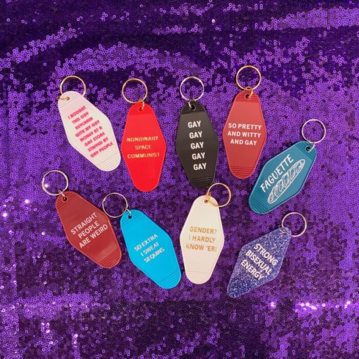 Straight People Are Weird Motel Style Keychain in Dark Red LGBTQIA Pride Item 4 90fb41d6 57c0 4325 9a36 9bd651596ab8