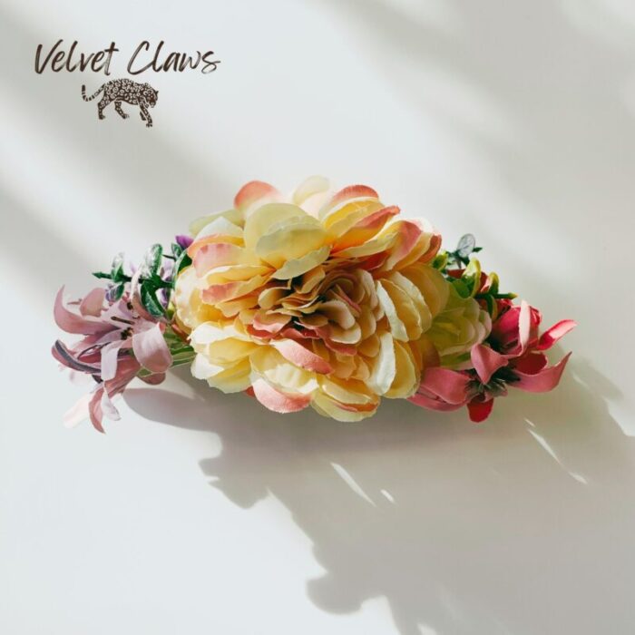 Velvet Claws Floral Hair Clip Dappled Yellow Bouquet Claw Clip in Velvet Travel Bag