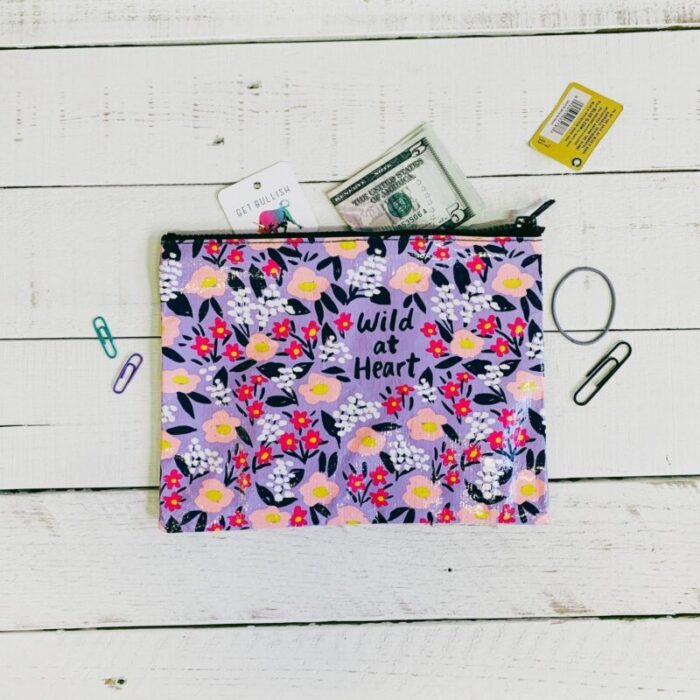 Wild At Heart Floral Recycled Material Zipper Pouch BlueQ at GetBullish 2