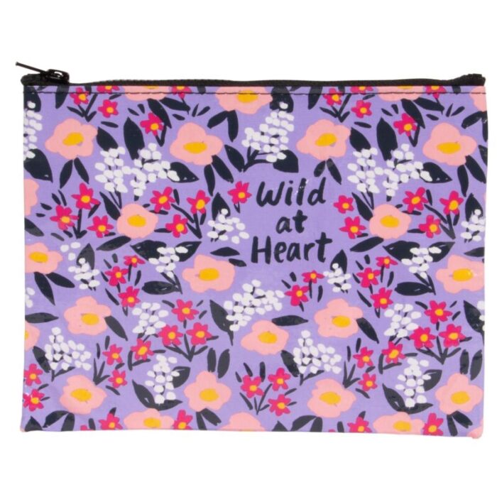 Wild At Heart Floral Recycled Material Zipper Pouch BlueQ at GetBullish