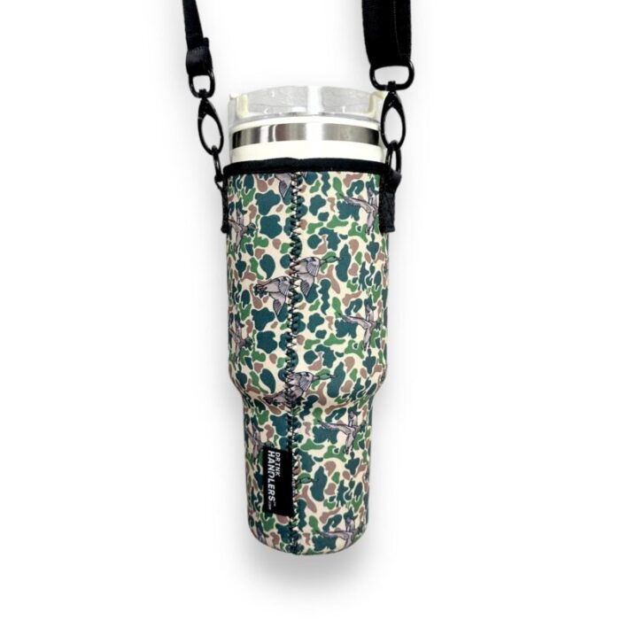 green duck camo 40oz tumbler with handle sleevedrink handlers 660030