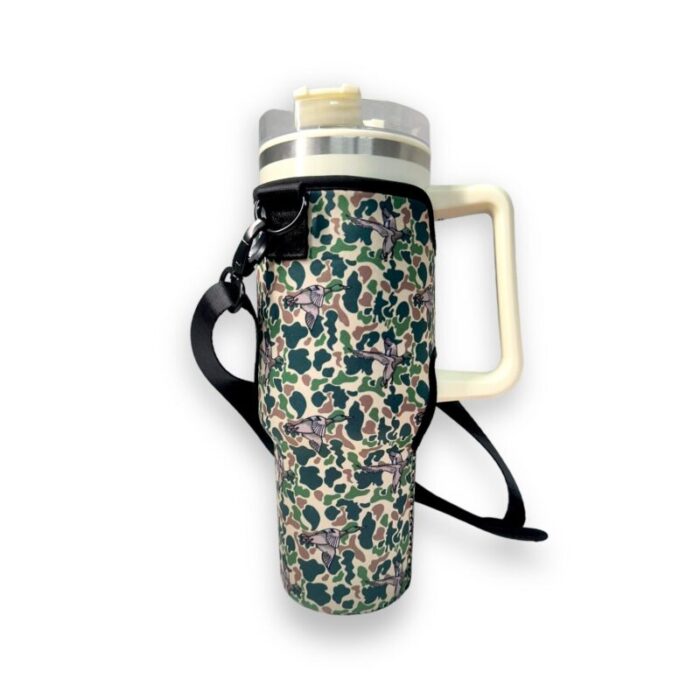 green duck camo 40oz tumbler with handle sleevedrink handlers 684464