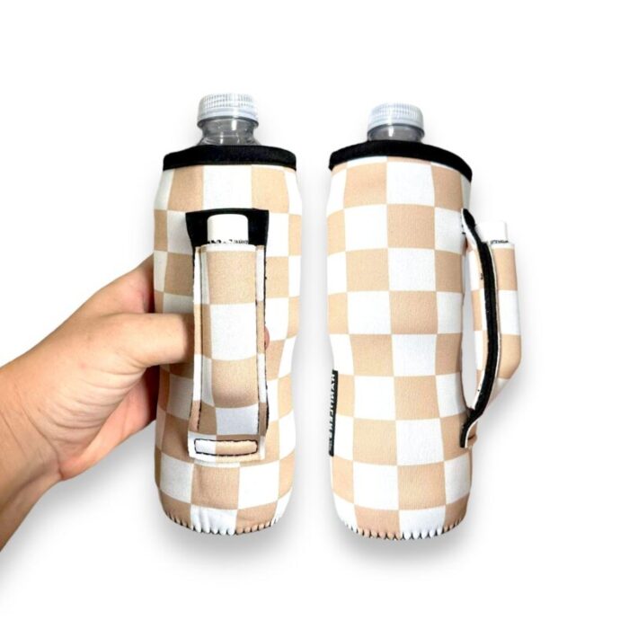 tan checkerboard 16 24oz soda water bottle tallboy can handlerdrink handlers 536440